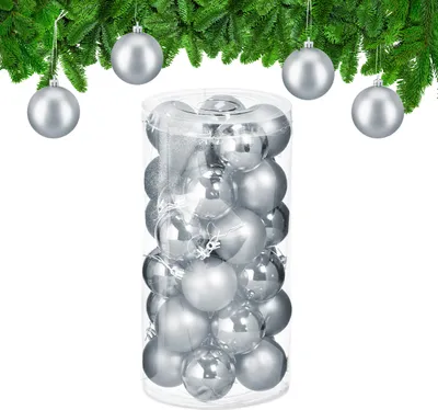 Imagen del producto de Relaxdays, juego de 30 bolas de Navidad de plástico, diámetro 6 cm, color plateado, resistentes a roturas