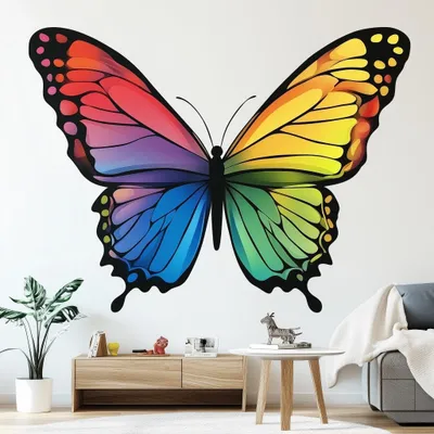 Produktbild von Decords Wandtattoo – großer Schmetterling in Regenbogenfarben, 40 cm