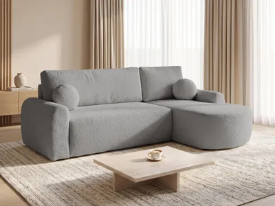 Produktbild von Ecksofa Jazz mit Schlaffunktion und Bettkasten - Bouclé-Stoff - L-Form Couch, Polstersofa, Schlafsofa, Sofagarnitur, Bettsofa (Grau (Coral 75), Ecksofa Rechts)