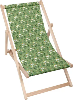 Zdjęcie produktu dla Dreamroots Składany drewniany leżak, drewno bukowe do 130 kg, składany leżak z 3-stopniową regulacją nachylenia oparcia, Ornament Chamomile