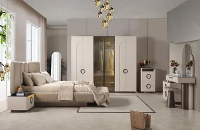 Produktbild von Schlafzimmer Bett 2x Nachttische  Kleiderschrank mit Kommode Spiegel