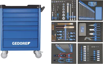 Imagen del producto de Carro de herramientas GEDORE WSL-L-TS-190, línea "workster smartline", con un juego de herramientas de 190 piezas, referencia 2980320