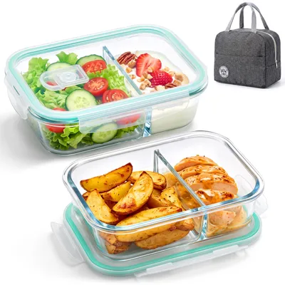 2er-Pack Glas-Meal-Prep-Behälter, 2 Fächer, 1040 ml, BPA-frei
