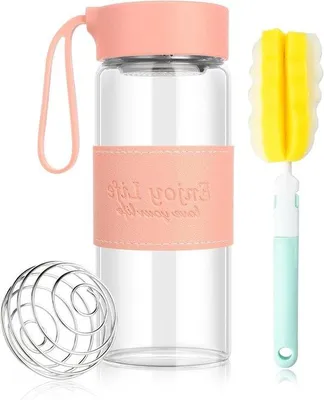 Produktbild von Proteïneshaker aus Edelstahl mit 16 oz Fassungsvermögen, BPA-frei, geruchlos, rosa Farbe.