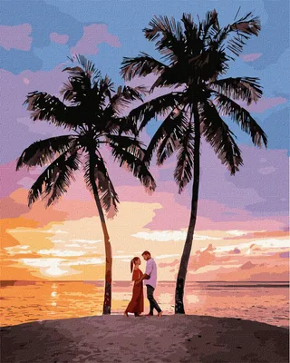 Produktbild von IDEYKA Malen nach Zahlen Paradiesisches Rendezvous 40x50 Menschen auf dem Bild mit Holzrahmen