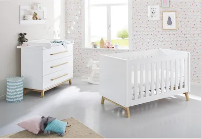 Produktbild von 2er-Set Kinderzimmerbett mit Umrüstfunktion, matte Oberfläche, 149 cm x 78 cm x 88 cm und breites Kommode 115 cm x 78 cm x 105 cm