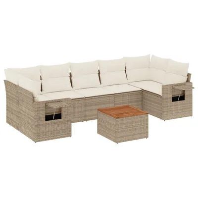 Produktbild von 8-tlg. Garten-Lounge-Set, modulares Outdoor-Sofa mit Stauraum, wasserabweisendem Beutel, Poly Rattan, Akazienholz-Tischplatte, UV-beständig, Beige