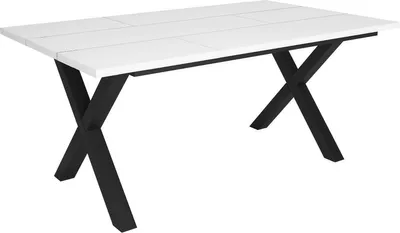 Produktbild von Happyment Esstisch Dublin - Rechteckig - 4 bis 6 Personen - Massivholz - Premium Look - X-Gestell Schwarz/Weiß - 170x90x75cm
