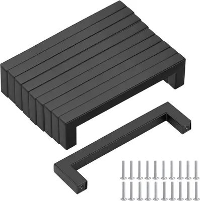 Image de Poignées de meubles en acier inoxydable, noires, lot de 10, 192 mm, pour meubles et tiroirs