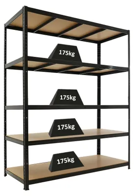 Produktbild von Schwerlastregal TAURUS | HxBxT 180x150x60cm | 5 Ebenen | Fachlast 175kg | Schwarz