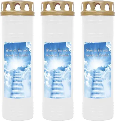 Produktbild von Grabkerze Weiß 3er Pack, Brenndauer: 170 Stunden ( je Kerze ), Motiv: Treppe