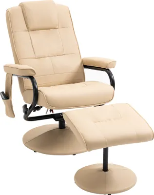 Produktbild von HOMCOM fotel z funkcją masażu fotel z funkcją masażu fotel TV fotel TV z funkcją masażu z taboretem imitacja skóry  kremowy biały 77 x 84 x 95 cm