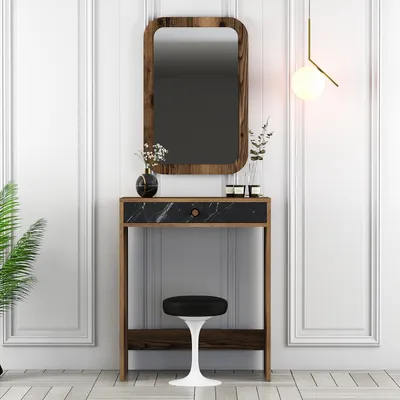 Produktbild von Skye Decor, Lizbon Mirror - Walnut, Black, Marble, Schminktisch, Nussbaum, 100 % MELAMINBESCHICHTETE SPANPLATTEN, 70 x 84,7 x 40 cm