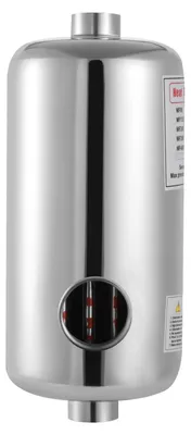 Produktbild von Pool Wärmetauscher 28 kW - Edelstahl - 150 l/min Durchfluss - Für Salz- und Chlorpools & Whirlpools - 13,5×29 cm kompakt - Vertikale/horizontale Montage - Hellgrau