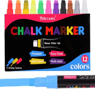 Produktbild von Kreidestifte abwaschbar, 10 mm Spitze, 12 Farben, für Glas und Whiteboard