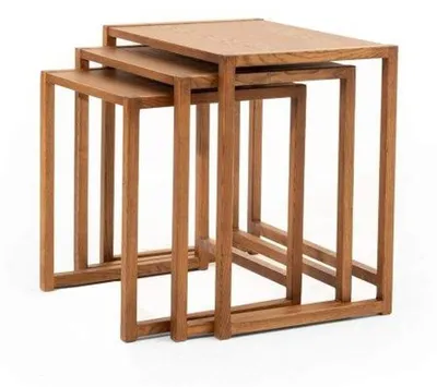 Image de Marron Ensemble de tables en bois 3-pièces carrées salon Tables basses 3pcs Set