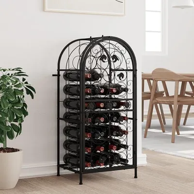 Produktbild von Weinregal für 33 Flaschen Flaschenregal Flaschenhalter Flaschenständer Möbel Weinhalter Weinständer Ausstellungsregale für Küche Esszimmer Restaurant Bar Schwarz 45x36x100 cm