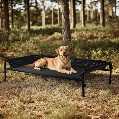Image de Lit pour chien d'extérieur, lit surélevé, coussin rafraîchissant à l'ombre pour chiens, lavable et robuste, bonne circulation de l'air, noir, L, 124,5 x 77,7 x 31 cm