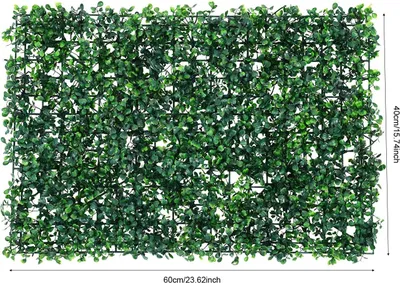 Image de Panneau de haie en lierre artificiel - Panneau mural - Lot de 12 - 60 × 40 cm - Densité : 247 mailles - Brise-vue pour jardin/balcon - PE - Vert