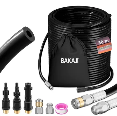 Rohrreinigungssonde 30 m, 3 Adapter, 2 Düsen, für Hochdruckreiniger