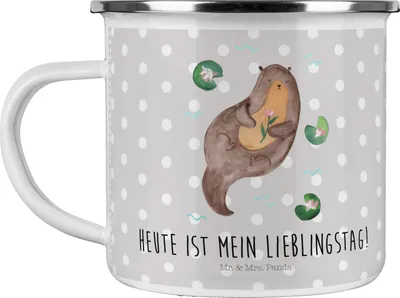 Produktbild von Mr. & Mrs. Panda Teetasse Otter Seerose - Grau Pastell - Geschenk, Pott, becher emaille, Wasser, Haferl, Teebecher, Fluss, Tasse, Seeotter, Lieblingstag