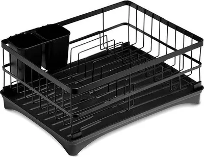 Productafbeelding van Servettenhouder met bestekbakje en waterafvoer, mat zwart, (42 x 30 x 18 cm)
