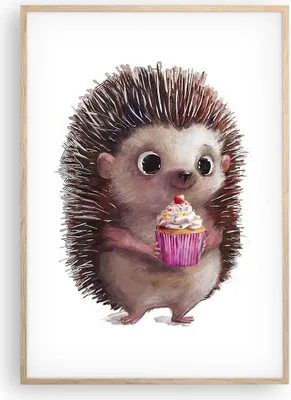 Produktbild von Gerahmtes Poster - Rahmen in heller Eiche - Igel Cupcake Kinder - 70x100 cm - Wand Bild - Wanddeko - Wandbilder - Kunstposter - Wandposter - Bilderrahmen - Bilder - Kunstdruck - P2NPA70x100-4769