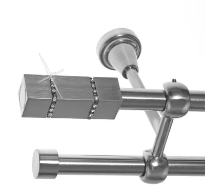 Produktbild von Gardinenstange Set Edelstahl Look Metall Ø 19mm zur Deckenbefestigung 2-lauf Kristall, Länge wählbar D28 E69 E61