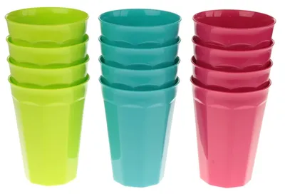 12er-Set bunte Kunststoffbecher 0,3 l BPA-frei bruchsicher