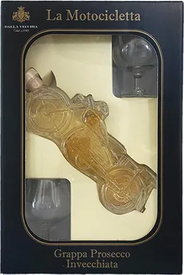 Immagine prodotto di Dalla Vecchia Grappa Prosecco, moto con 2 bicchieri, 43% vol. 0,2 l