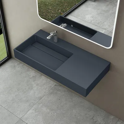 Image de doporro Lavabo Suspendu Gris Noir Mat 100cm Vasque à Poser Lave Mains Rectangulaire de Qualité pour Salle de Bain 100x48x13cm Colossum12-L