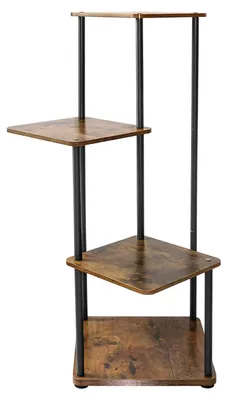Immagine prodotto di Supporto per piante - Scaffale a 4 livelli - Metallo e legno - 80 x 30 x 30 cm - Per interni - Modello angolare - Marrone/Nero