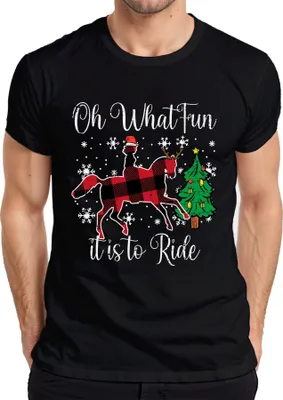 Produktbild von Oh What Fun Tis To Ride Weihnachten Pferd Rentier Buffalo Plaid Herren T-Shirt, Schwarz, M