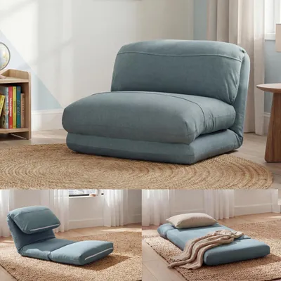 Produktbild von Schlafsessel HWC-E68, Schlafsofa Funktionssessel Klappsessel Relaxsessel, Stoff/Textil  grau-blau