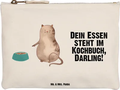Produktbild von Mr. & Mrs. Panda Kulturtasche Katze Fressen Größe M - Weiß - Geschenk, Federmappe, Kulturbeutel, kosmetiktäschchen, Federtasche, Schlampermäppchen, Mäppchen