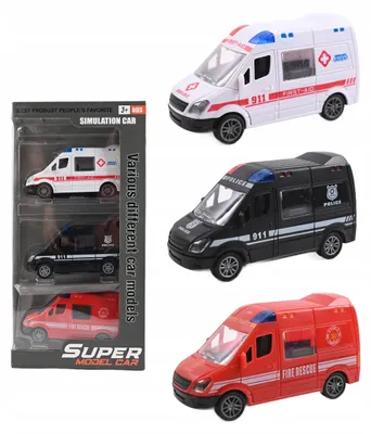 Produktbild von Einsatzfahrzeuge Spielzeug Set Polizei Feuerwehr Krankenwagen Autos für Kinder