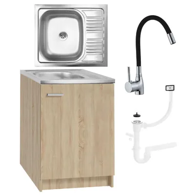Obrázok produktu pre Stamar | kuchynská linka, Sonoma 60 x 50 cm, umývadlo Deante, čierna flexibilná batéria, sifón