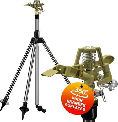 Image de GARDEBRUK® Arroseur automatique impulsions télescopique irrigation max. 24m 360° embout pulvérisation sprinkler trépied système irrigation jardin