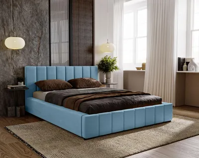 Produktbild von Polsterbett 200x200 für das Schlafzimmer DIANA mit Stauraum und Lattenrost, Kopfteil und gepolsterter Korpus,  hellblau ( Magic Velvet 2260 )