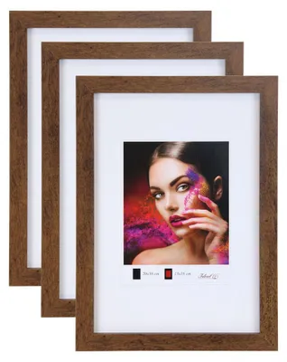 Produktbild von 2er 3er 5er Set Holz Bilderrahmen Lifestyle Plexi Foto Rahmen Collage Wanddeko Poster HR-25 - Farbe: 3er Pack Braun | Format: 40x60