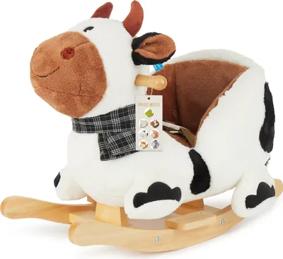 Produktbild von Bieco Plüsch Schaukeltier Kuh 'Bauernhof'| Kinder Schaukelstuhl | Sicherheitsgurt | Baby Schaukel | Schaukel Kleinkind | Schaukeltier Baby Zimmer | Baby Schaukelwippe ab 9 Monate | Schaukelpferd Holz