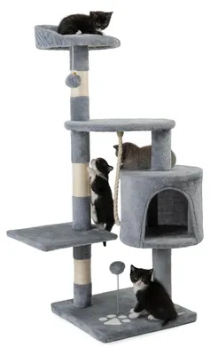 Immagine prodotto di Tiragraffi per gatti - Peluche con 2 palline e corda da gioco - 112 cm - Sisal - Grigio chiaro