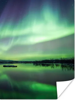 Produktbild von MuchoWow® Poster Nordlicht - See - Island - Grün - Wald - Schnee 120x160 cm - Wandbilder