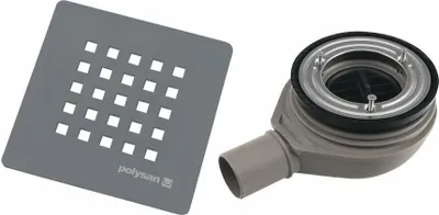 Obrázek produktu pro Sifon do sprchové vaničky, 90 mm, kryt odtoku, DN40, ABS/šedý matný