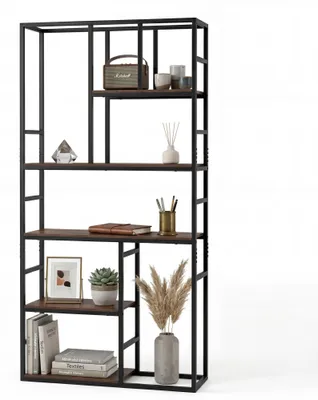 Produktbild von KOMFOTTEU Hochregal mit 5 Ebenen, Bücherregal mit offenen Regalen, Metallstruktur, 2 Kippschutzvorrichtungen, modernes Regal für Wohnzimmer, Schlafzimmer, Büro, 90 x 30 x 180 cm