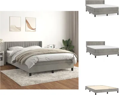 Produktbild von vidaXL Boxspringbett mit Matratze Hellgrau 140x200 cm Samt - Betten & Bettgestelle
