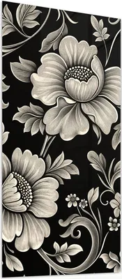 Produktbild von Glasbild 55x110cm in XXL für Wohnzimmer, Schlafzimmer Motiv Blumenmuster Schwarz