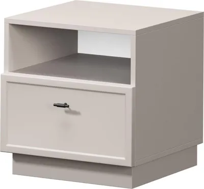 Zdjęcie produktu dla Szafka nocna Lorini z szufladą – nowoczesna kaszmir/czarny | Wymiary: 45 x 47 x 45 cm