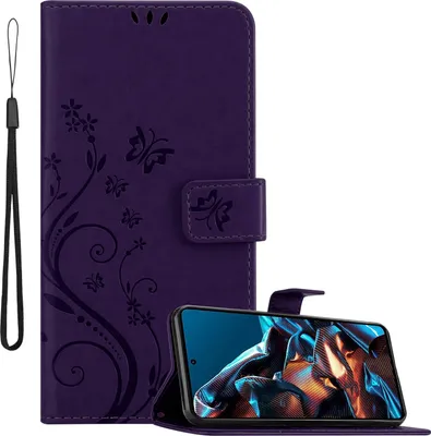 Image de Cadorabo Housse pour Xiaomi Poco X5 Pro Housse en FLORAL FONCE LILA Housse de protection au design floral avec fermeture magnétique, fonction de rangement et emplacements pour cartes Book Case Cover