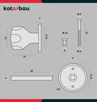 Technical drawings and dimensions of a door handle set.